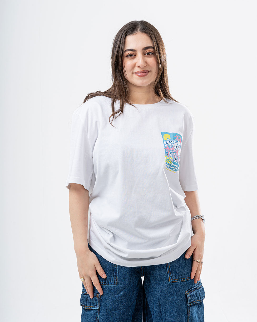 Oversized Women T-Shirt Sun Palm Printed