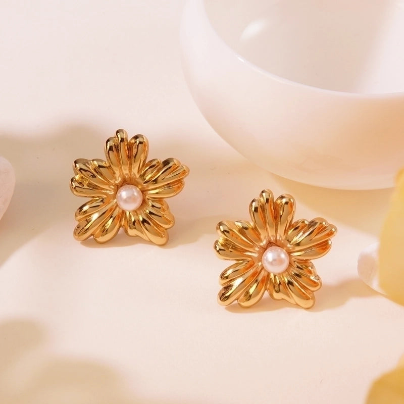 1 Pair Exaggerated Pastoral Streetwear Flower 304 Stainless Steel Imitation Gold  Ear Studs
