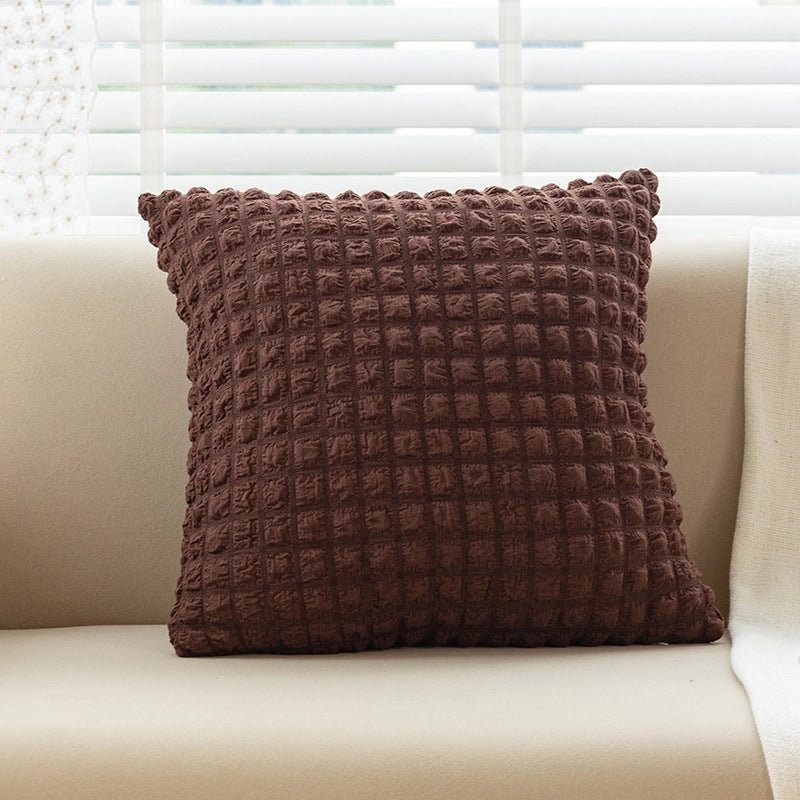 Cream Style Pillow Home Sofa Cushion Simple Solid Color Elastic Puff Plaid Pillow Case Bedside Pillow