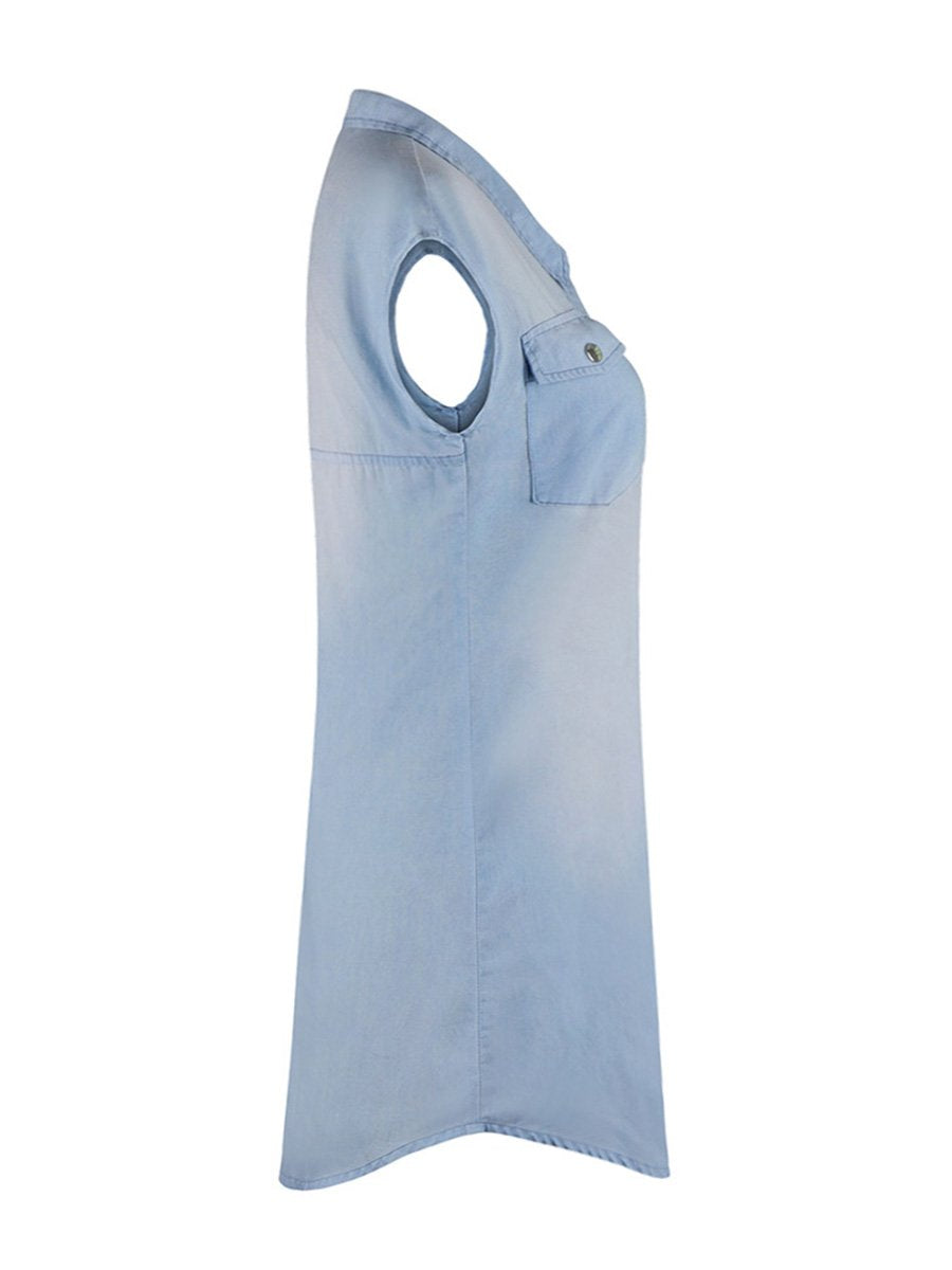 Sleeveless Buttoned Shirt Denim Dress