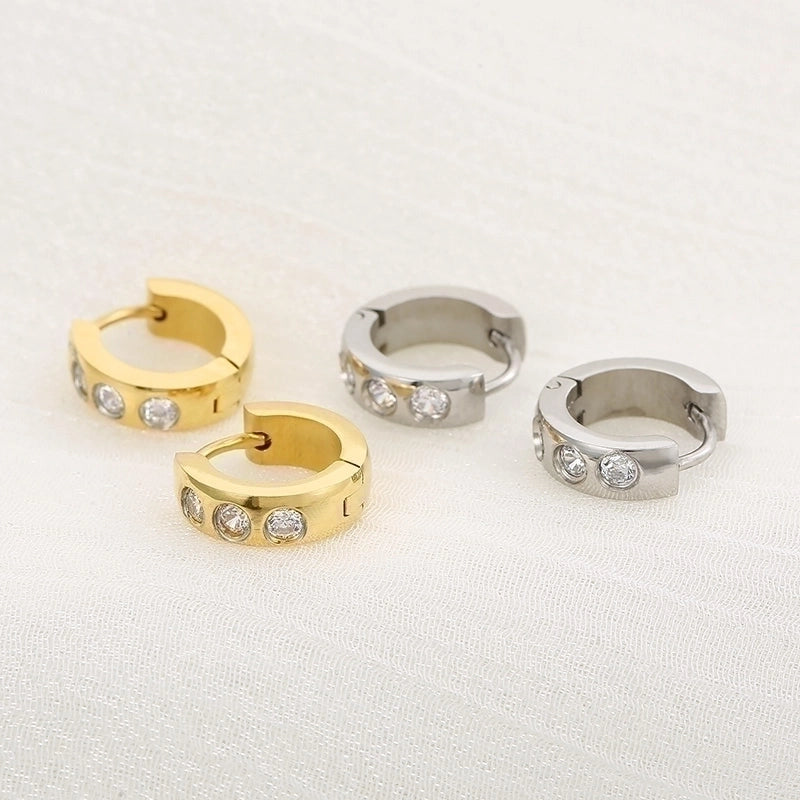 1 Pair Luxurious Solid Color Plating Inlay Stainless Steel Zircon 18K Gold Plated Earrings