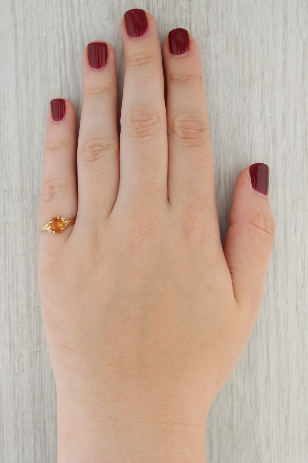 0.70ct Oval Citrine Solitaire Ring 10k Yellow Gold Size 6.25 Diamond Accents