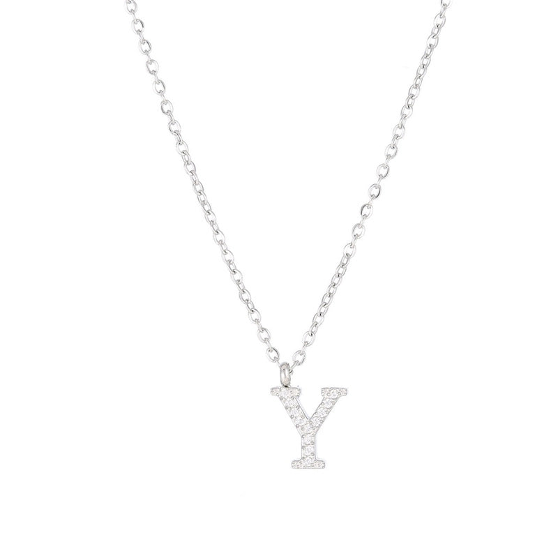 Minimalist Letter 304 Stainless Steel Zircon 16K Gold Plated White Gold Plated Plating Inlay Pendant Necklace