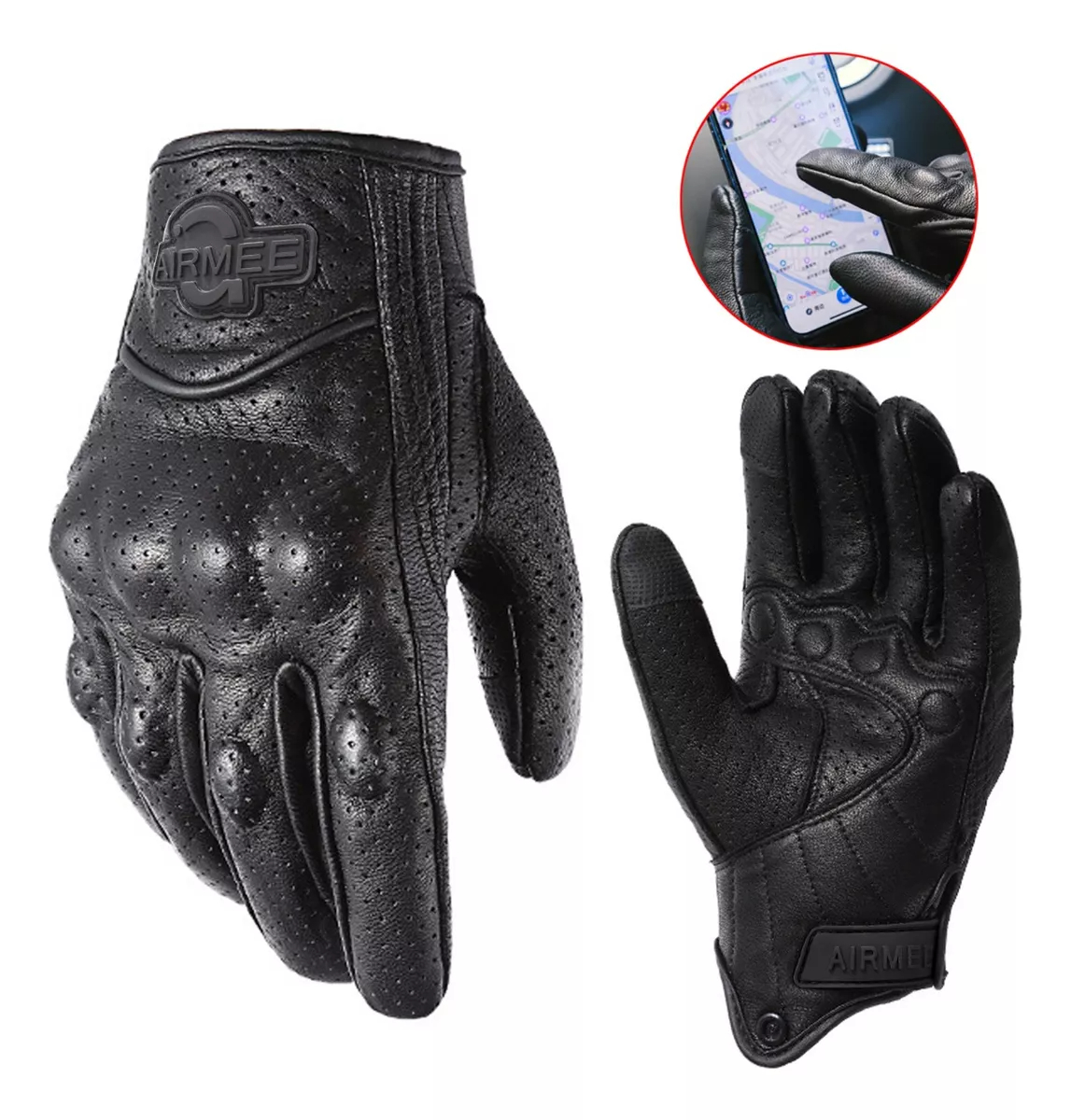 Guantes De Moto 100% Piel De Cabra Para Pantallas Táctiles