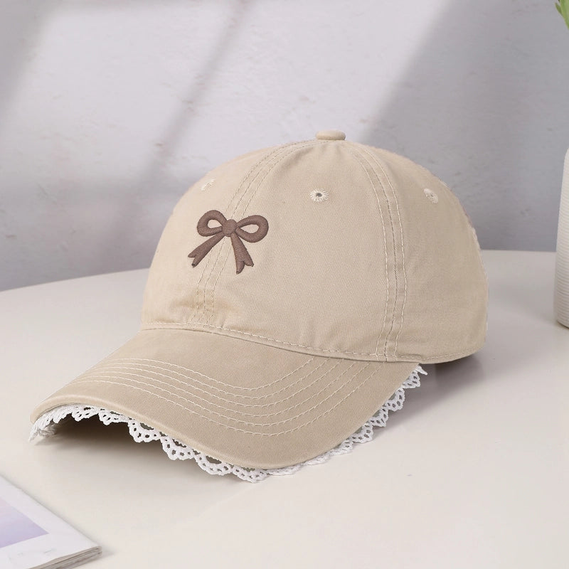 Women's Casual Cute Sweet Bow Knot Embroidery Lace Wide Eaves Curved Eaves Baseball Cap