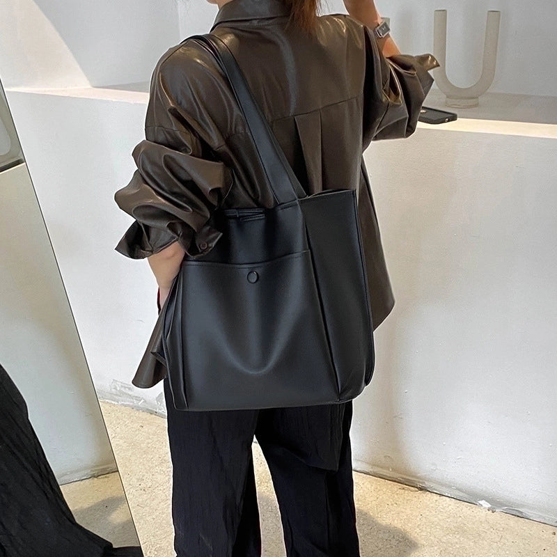 Women's Large Pu Leather Solid Color Streetwear Square Open Tote Bag