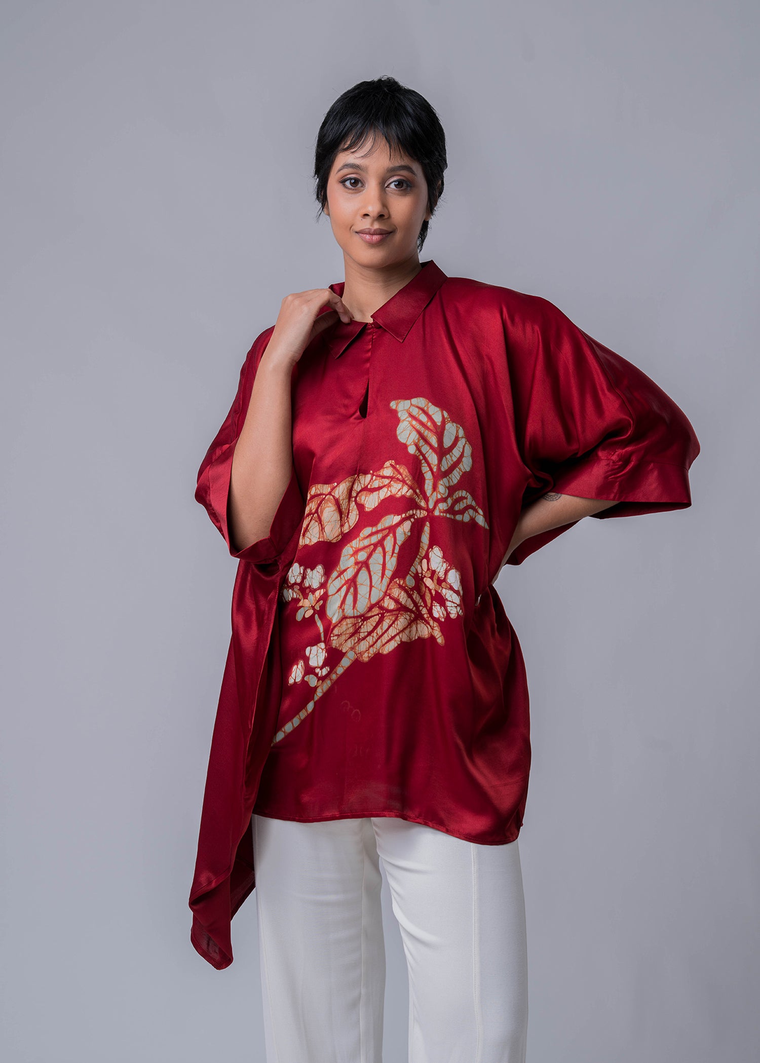 Flower Branch Hand Printed Batik Kaftan Top