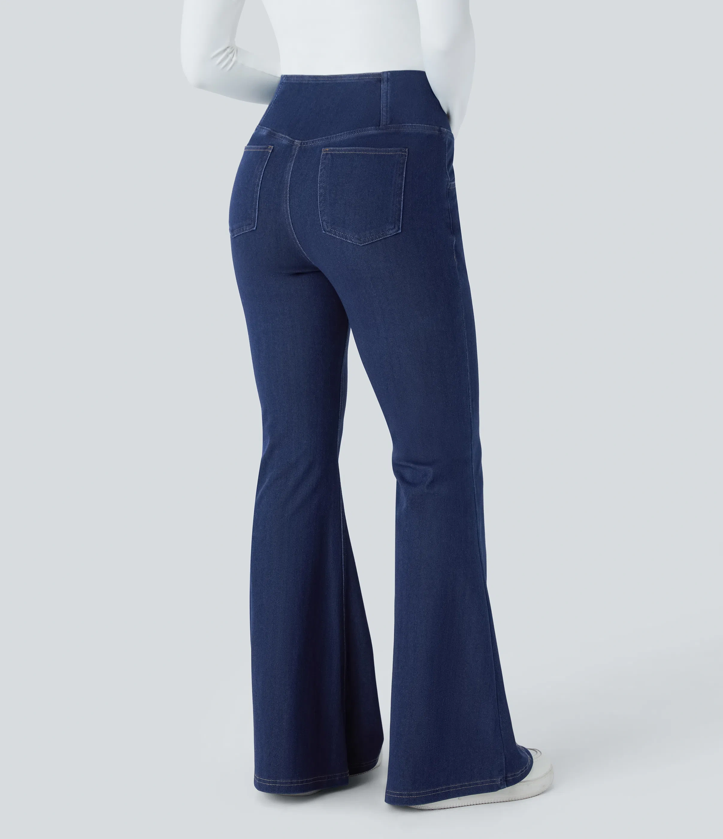 ⚡8 Packs for $25.95⚡- High Waisted Crossover Pocket Washed Stretchy Knit Casual Super Flare Jeans