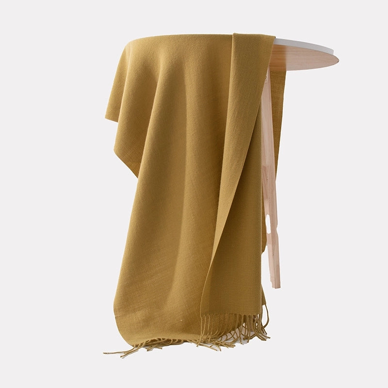 Women's Casual Minimalist Solid Color Polyester Tassel Scarf