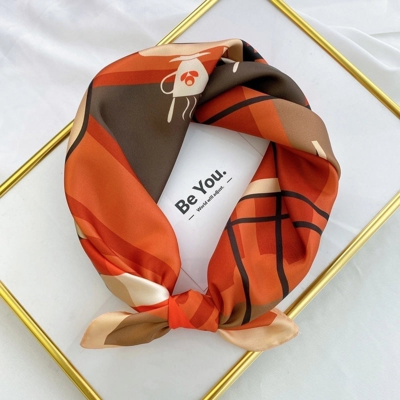 Fashion Contrast Color Printing Small Square Scarf