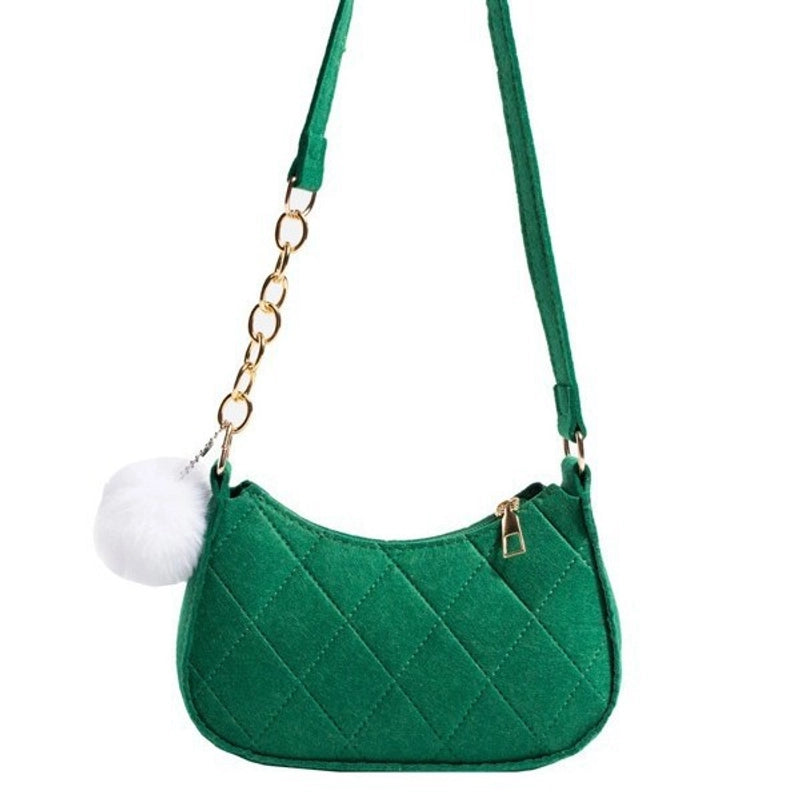 Women's Felt Solid Color Basic Fluff Ball Sewing Thread Dumpling Shape Zipper Shoulder Bag
