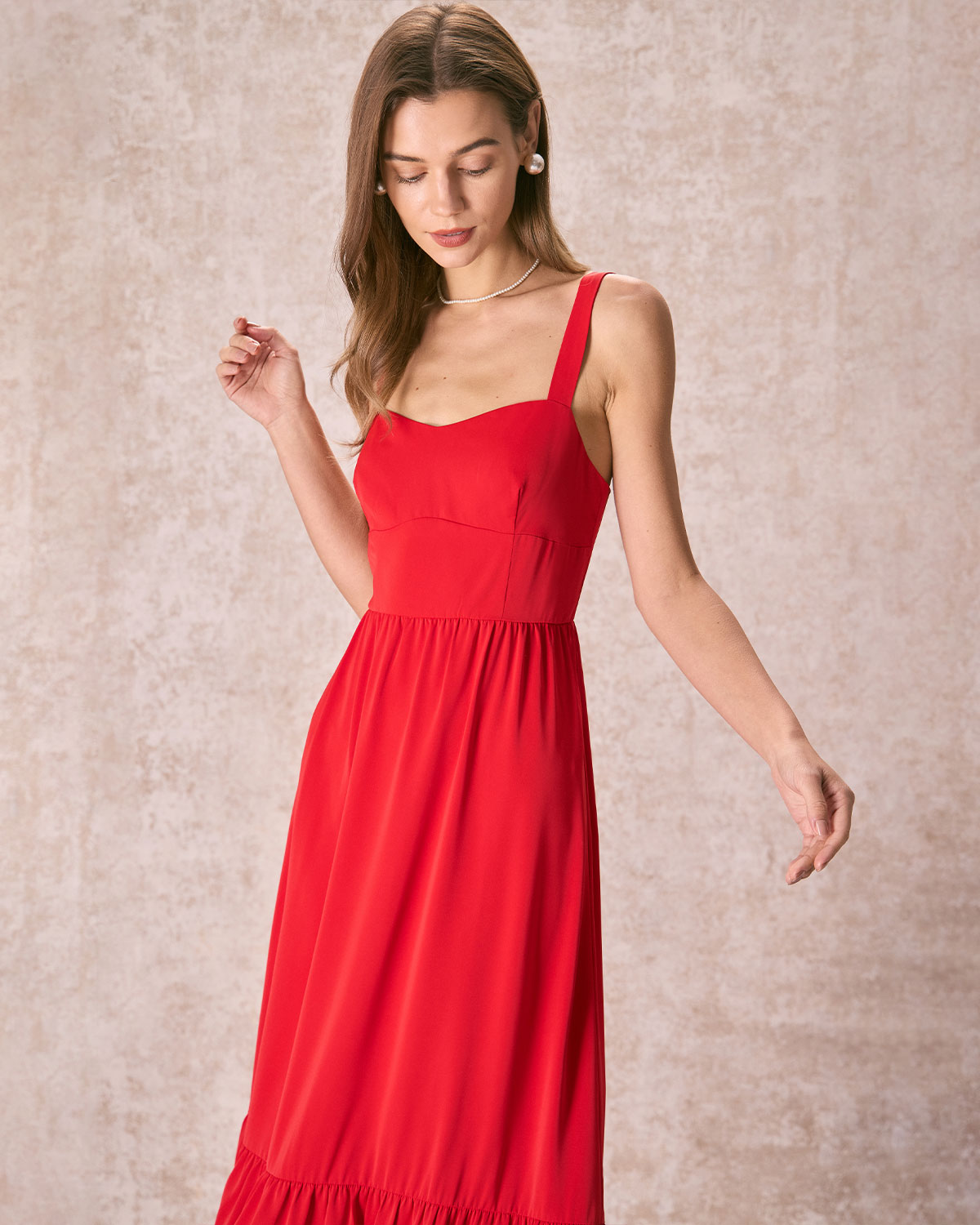 The Red Sweetheart Neck Layered Slip Maxi Dress