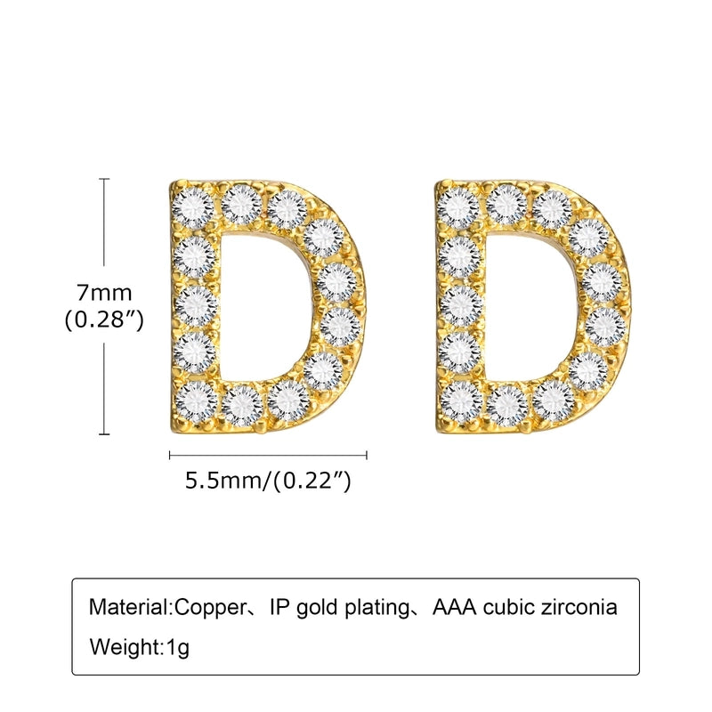 1 Pair Minimalist Letter Inlay Copper Zircon Ear Studs