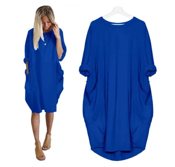 2023 New In-💝17 Colors Women Casual Loose Pocket Long Sleeves Dress