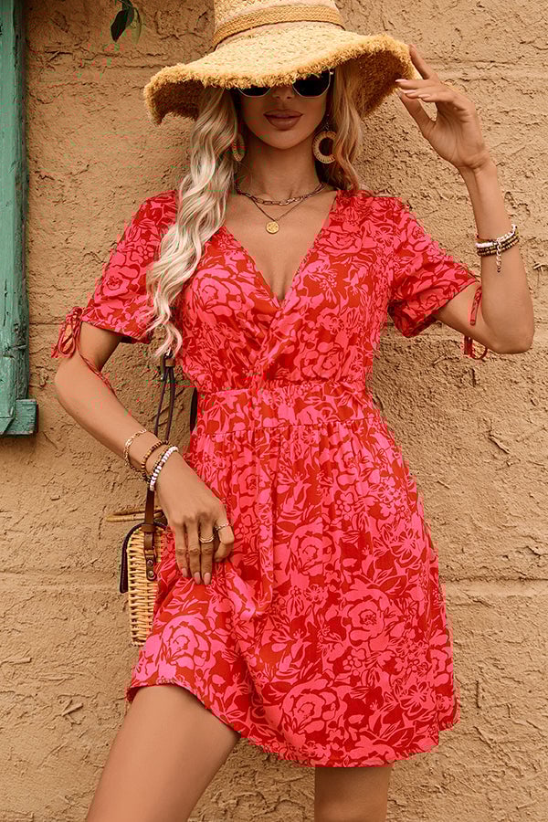 Fashion Printed V Neck Casual Mini Dress