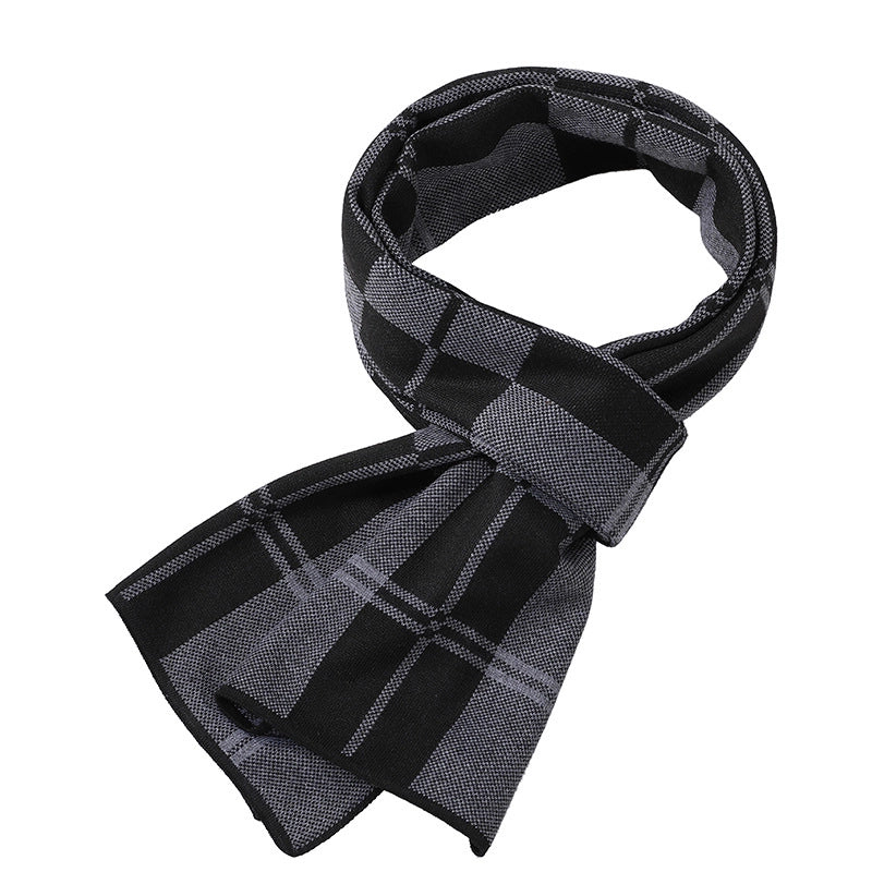 Men's Scarf Winter Warm Plaid Thickened Business Knitted Cashmere Thick Scarf Fashionable Scarf