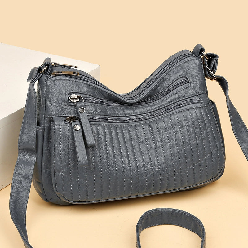 Women's Pu Leather Solid Color Classic Style Sewing Thread Square Zipper Shoulder Bag