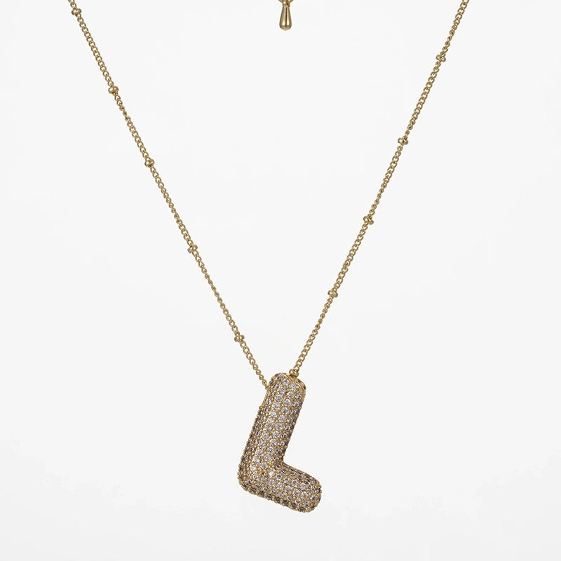Copper Gold Plated Silver Plated IG Style Minimalist Plating Inlay Letter Zircon Pendant Necklace