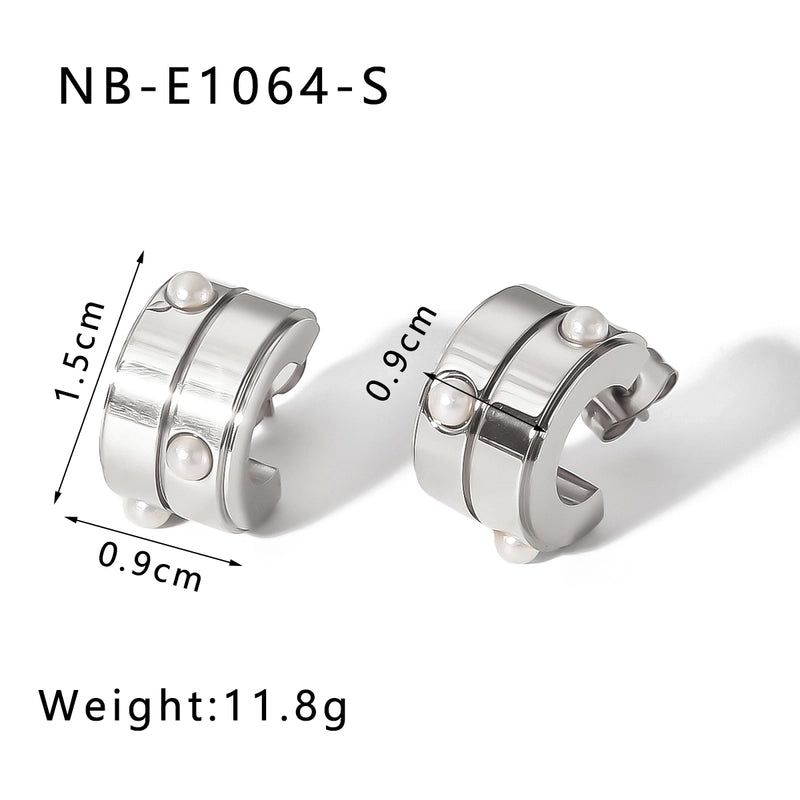 1 Pair IG Style Vintage Style C Shape Heart Shape Lingge Plating Pleated Inlay 304 Stainless Steel Pearl Zircon 18K Gold Plated Ear Studs