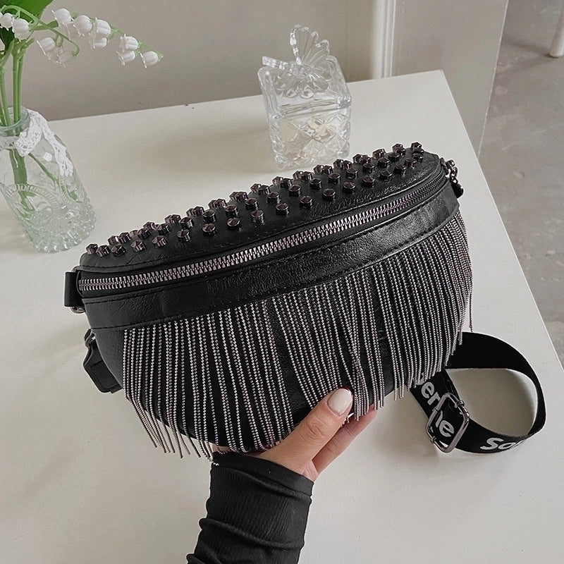 Women's Small Pu Leather Solid Color Fashion Tassel Square Zipper Crossbody Bag