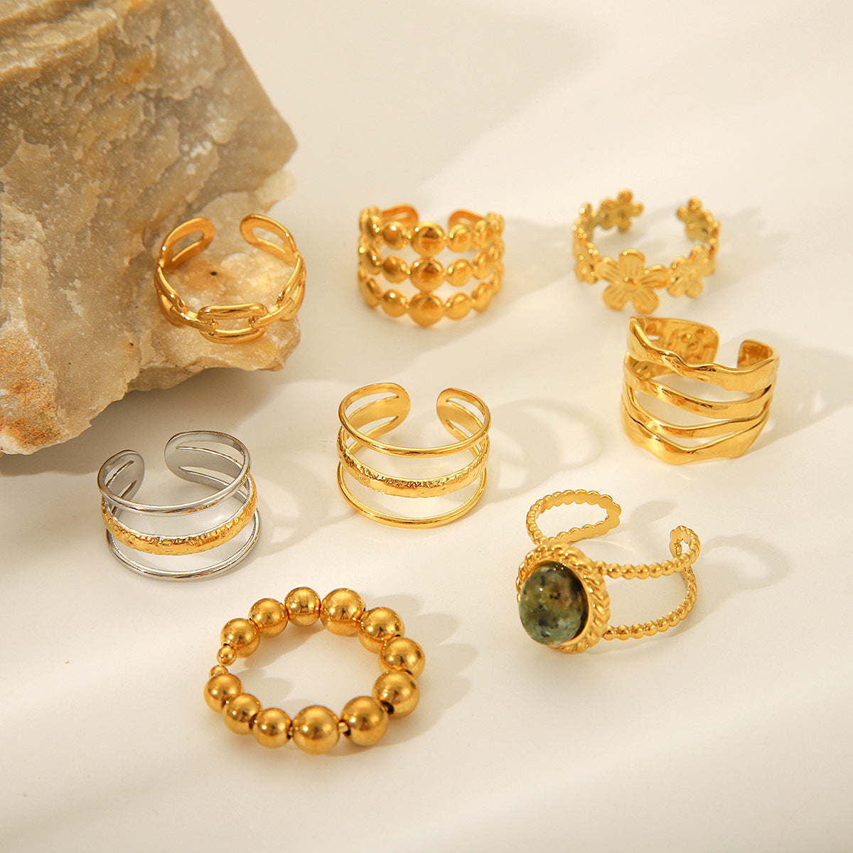 Ring Stripe Circle Geometric Stainless Steel Electroplating Rings
