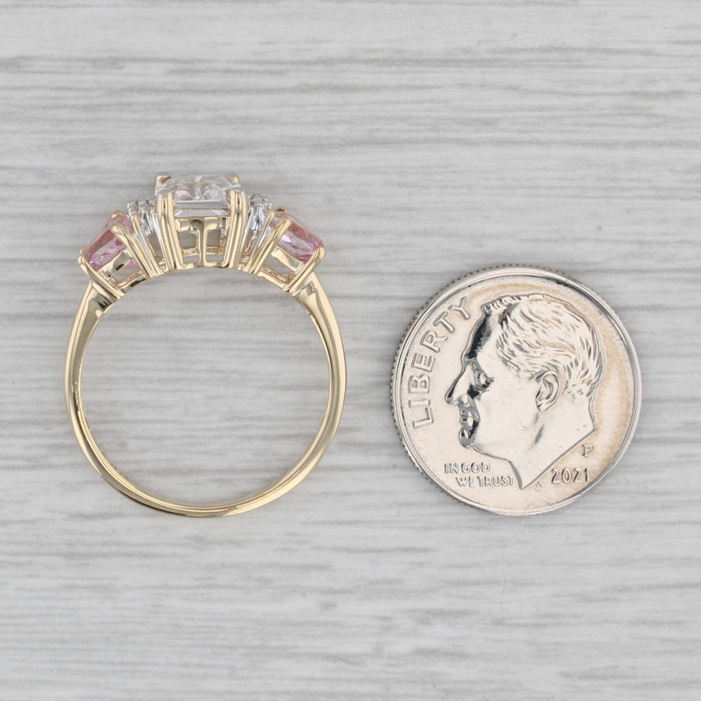 3.12ctw White Topaz Pink Mystic Topaz Ring 10k Yellow Gold Size 7