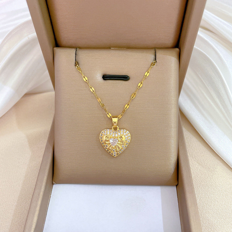 Cartoon East Asia Symbol Lucky Cat Geometric Titanium Steel Diamond Inlay Necklaces
