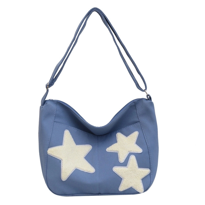 Large Capacity Crossbody Canvas Bag Japanese Style Korean Style Fashionable Pentagonal Star Shoulder Bag New Fashionable Cloth Bag