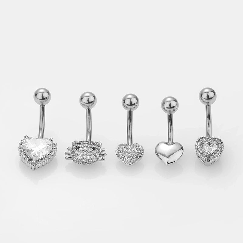 1 Piece Belly Rings Minimalist Classic Style Heart Shape Cat 316L Stainless Steel  Plating Inlay Zircon 14K Gold Plated Belly Rings