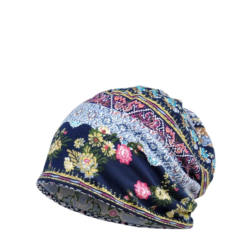 Unisex Basic Retro Flower Printing Eaveless Sleeve Cap