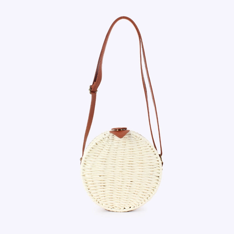 Women's Small Paper Solid Color Elegant Streetwear Weave Round Magnetic Buckle Straw Bag