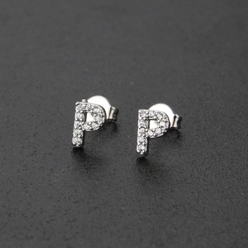 1 Pair Fashion Letter Inlay Copper Zircon Gold Plated Ear Studs
