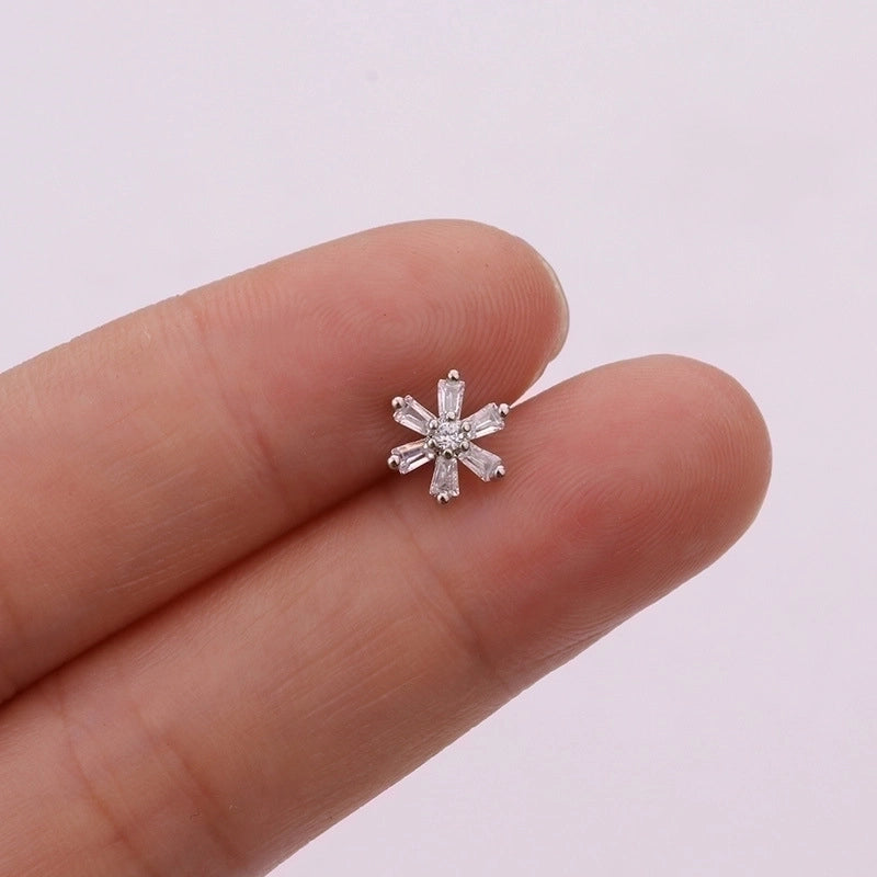 5 Pieces Ear Cartilage Rings & Studs Snowflake Copper Inlaid Shell
