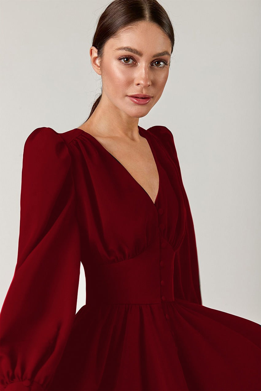 Long Sleeve V-neck Empire Waist A-line Dress( clearance sale