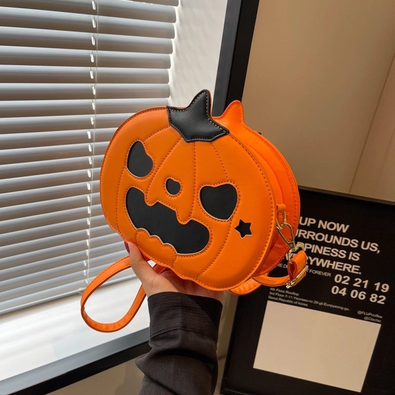 Halloween Women's Small Pu Leather Pumpkin Streetwear Zipper Shoulder Bag