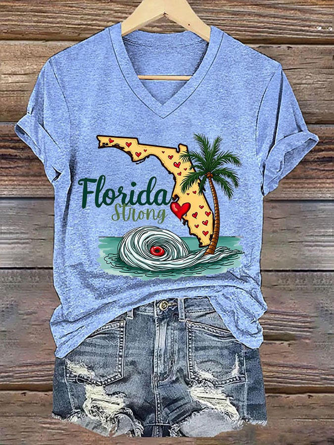 Women's Florida Strong Printed Casual V Neck Tee