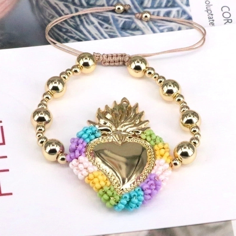 Copper 18K Gold Plated Vintage Style Minimalist Beaded Plating Heart Shape Bracelets