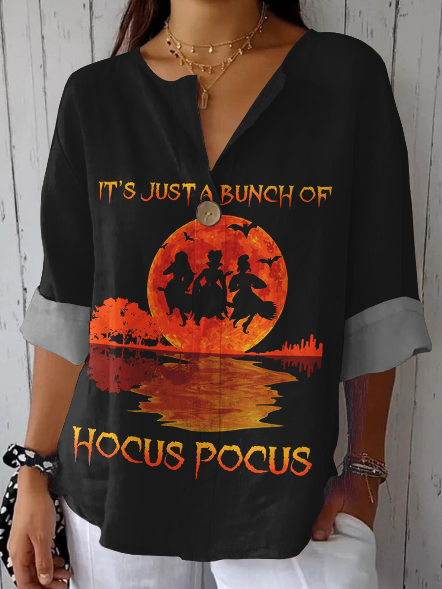 It's Just A Bunch Of Witch Art Print Cotton and Linen Shirt Tops