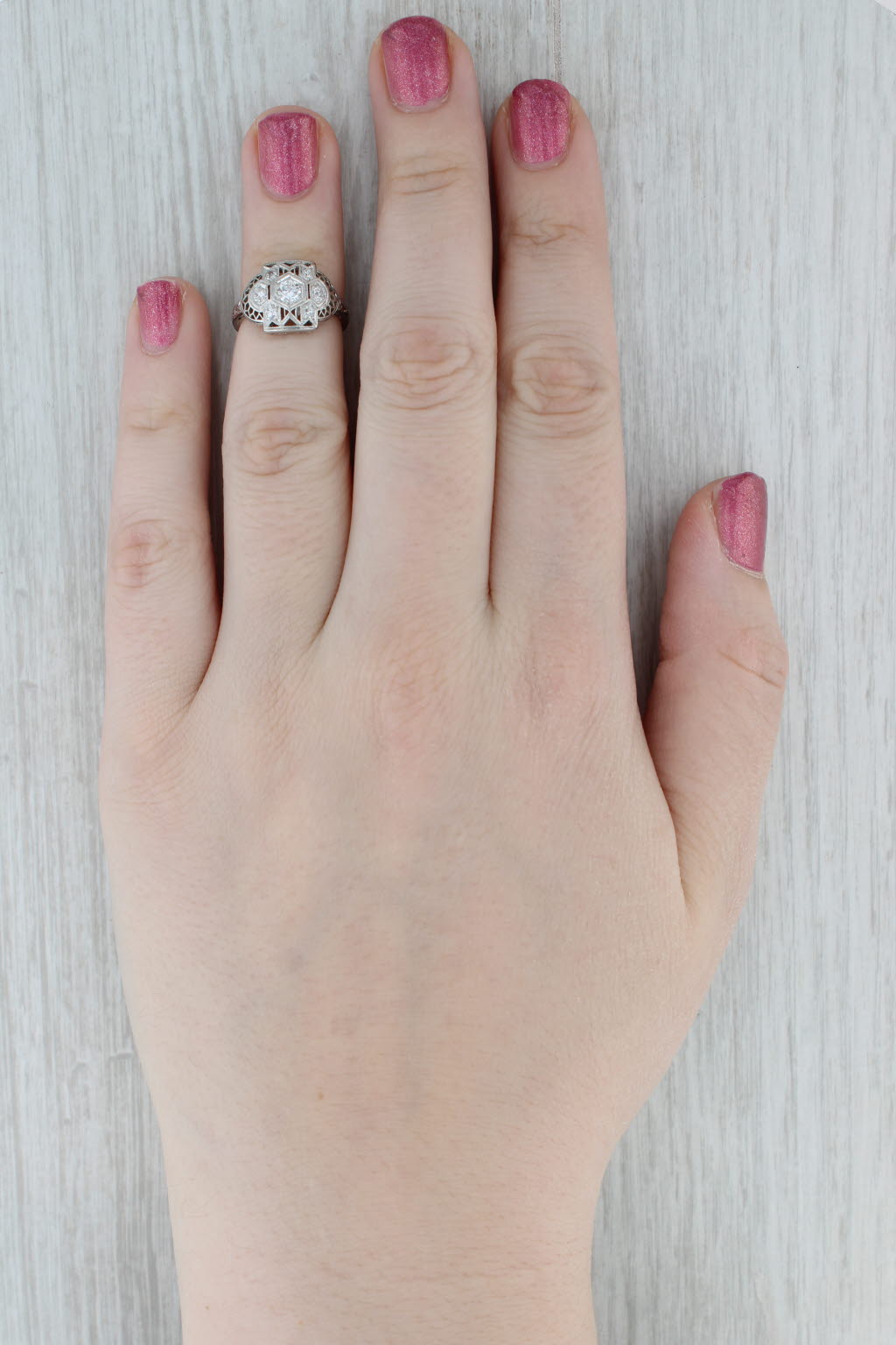 Vintage 0.27ctw Old European Cut Diamond Ring Platinum Art Deco Engagement Sz 4