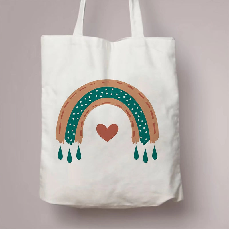 Women's Canvas Rainbow Red Heart Cute Square Open Canvas Bag