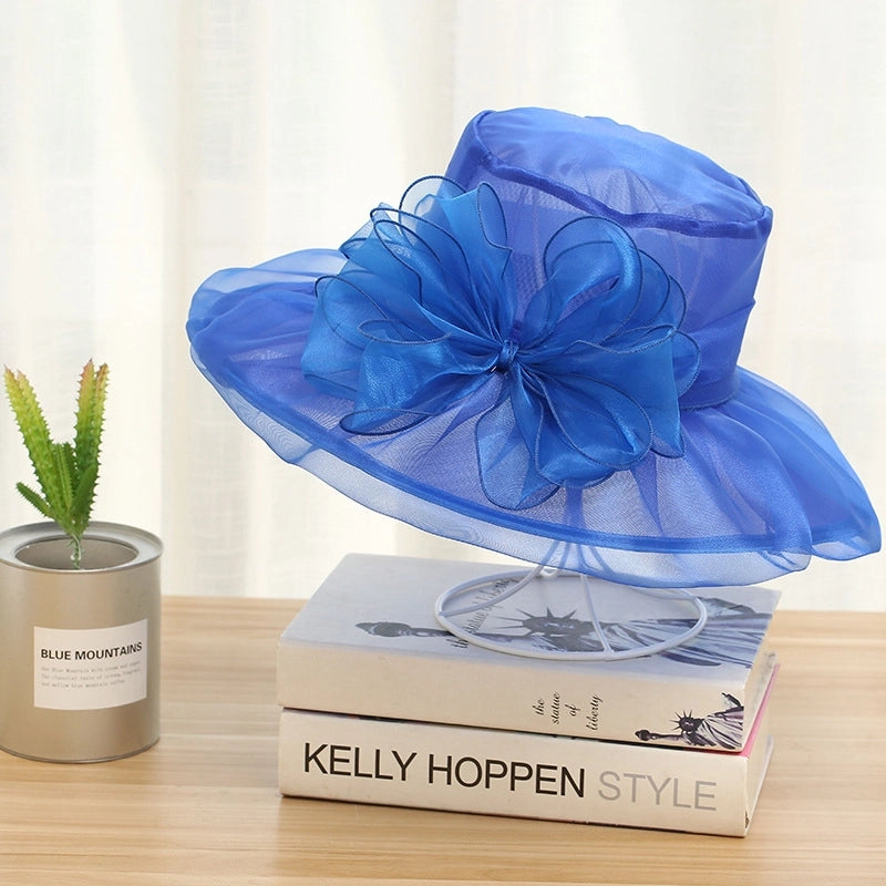 3 Pieces Women's Exaggerated Lady Vacation Solid Color Flower Big Eaves Sun Hat