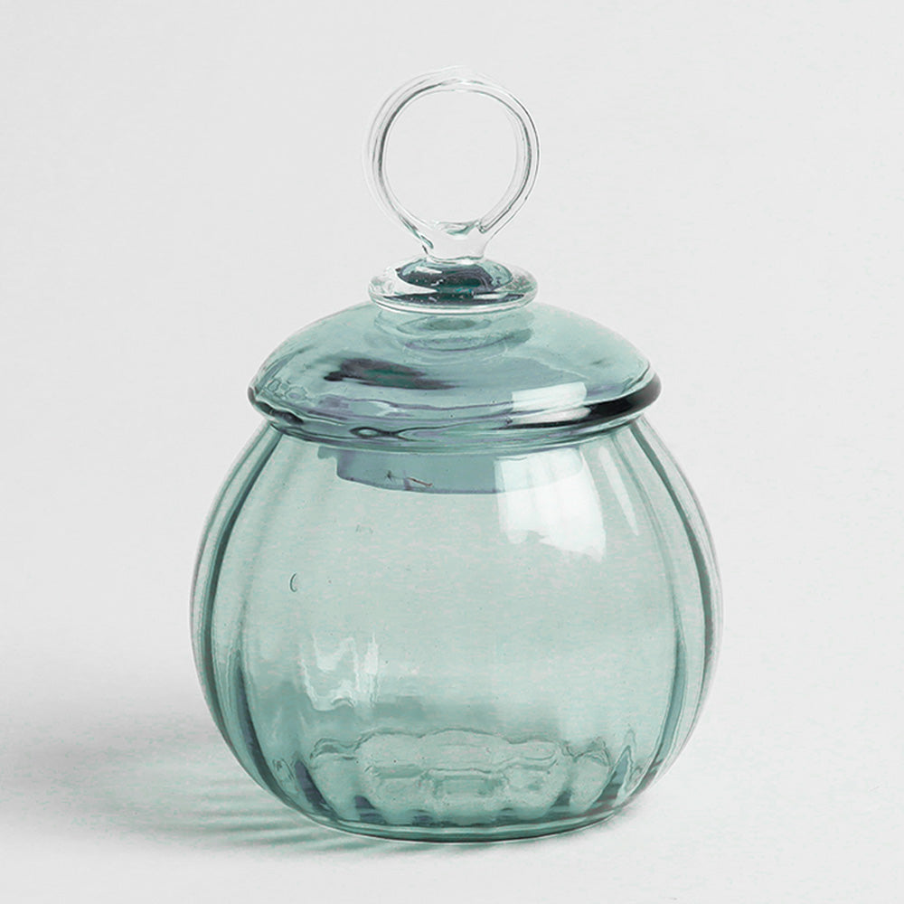 Auro Fluted Round Storage Jar Medium - Aqua