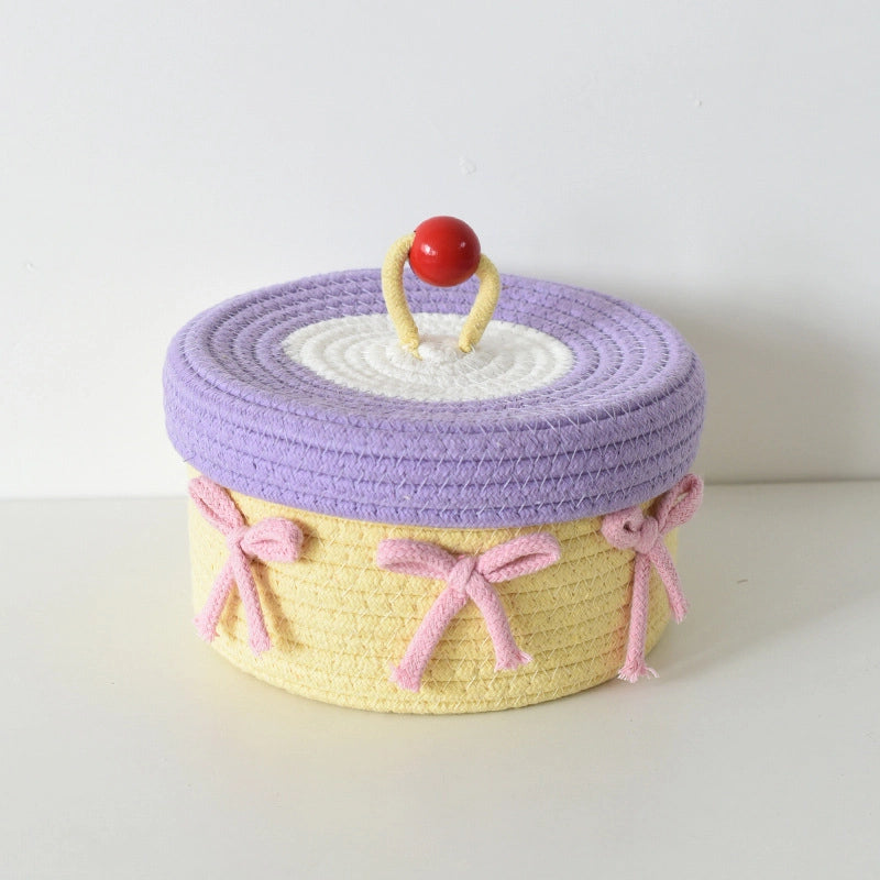Cute Color Matching Color Contrast Pattern Cotton Thread Storage Basket