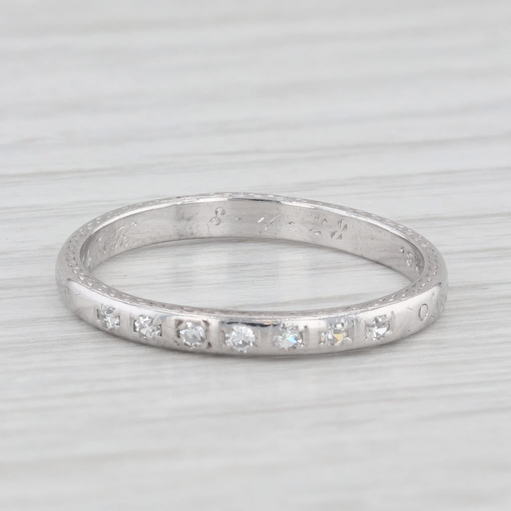0.10ctw Diamond Wedding Band 18k Gold Size 7.75 Stackable Ring Art Deco 1920s