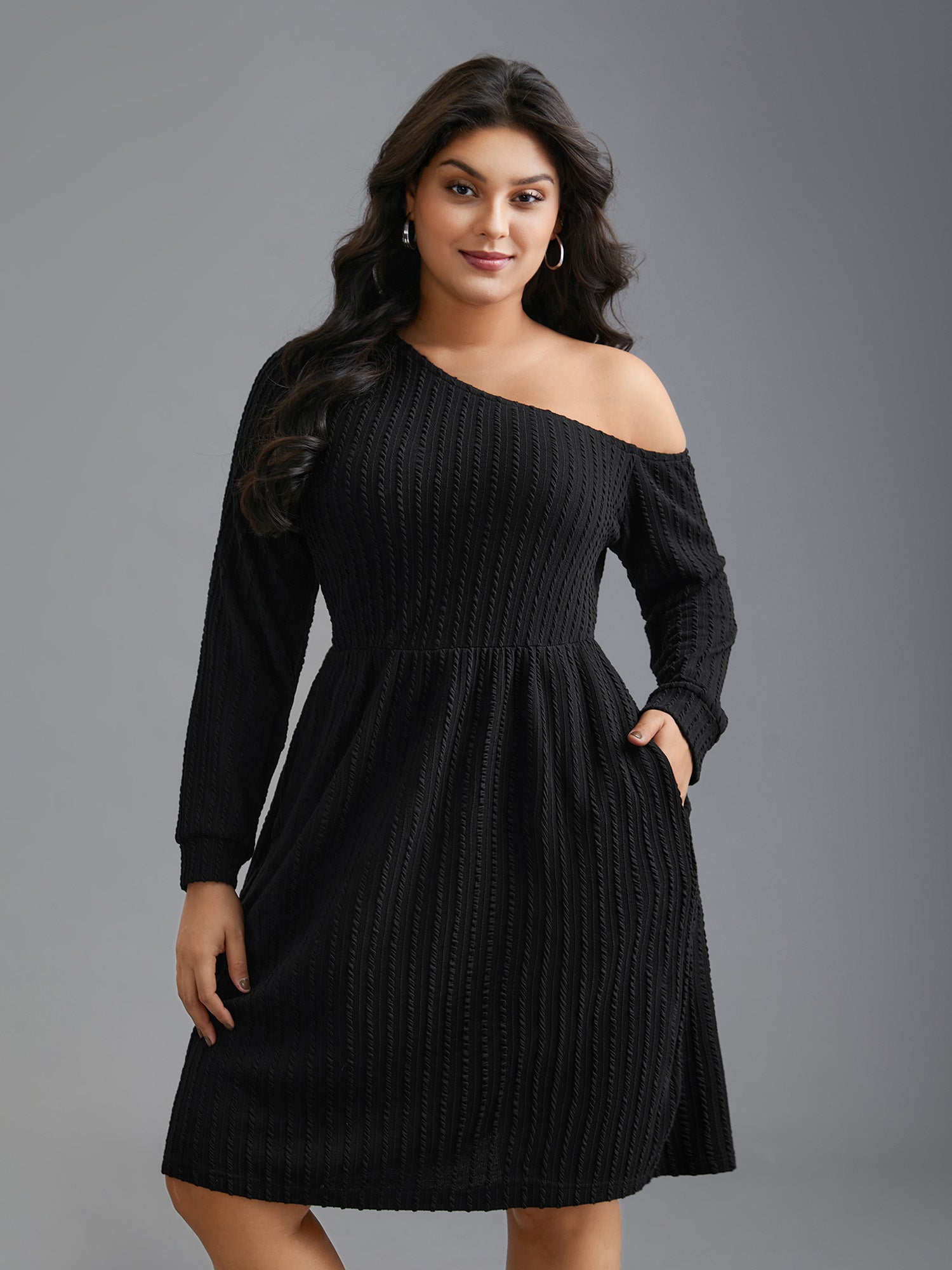 One Shoulder Plain Textured Dress