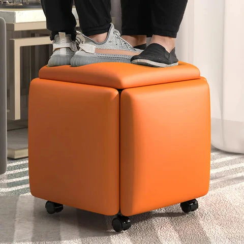 5IN1 NORDIC LEATHER OTTOMAN MULTIFUNCTIONAL STOOL STORAGE FOOT STOOL