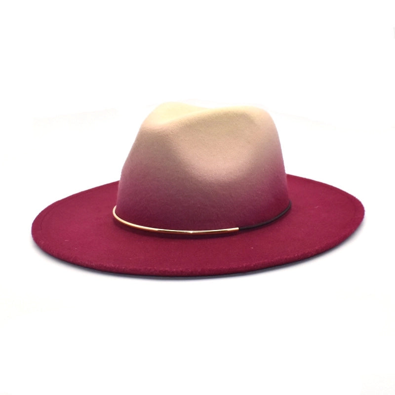 New Woolen Hat Women's Autumn And Winter Flat-brimmed Big-brimmed Hat Couple's Hat Color-changing Retro Jazz Hat Men