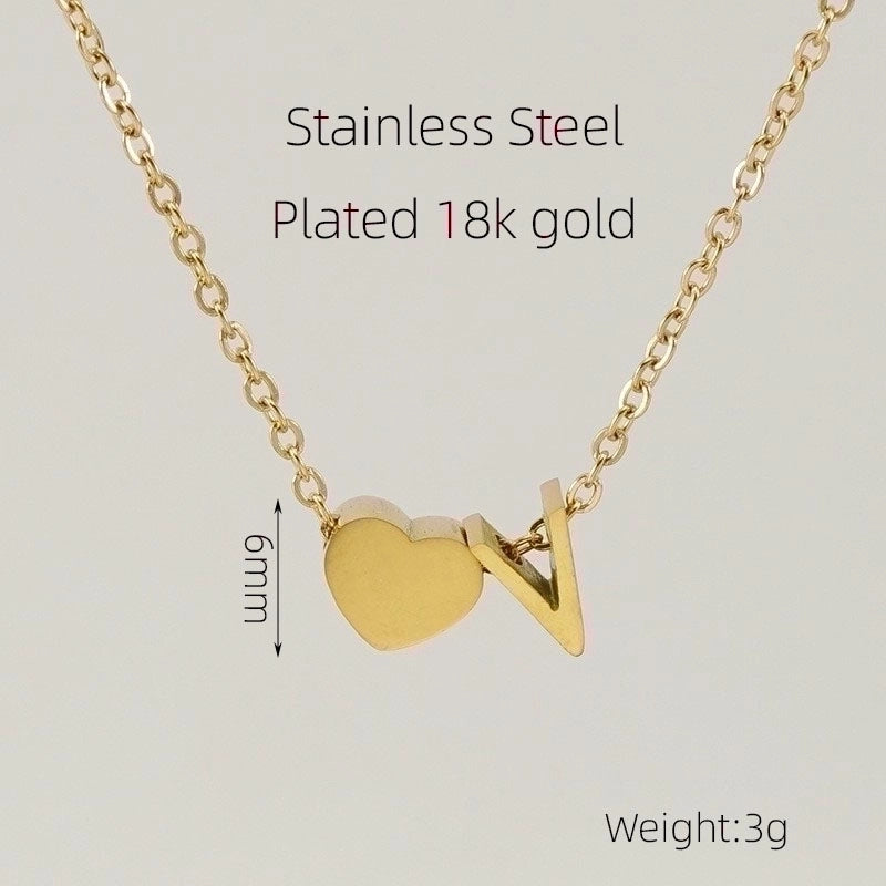304 Stainless Steel 18K Gold Plated Casual French Style Plating Letter Heart Shape Pendant Necklace