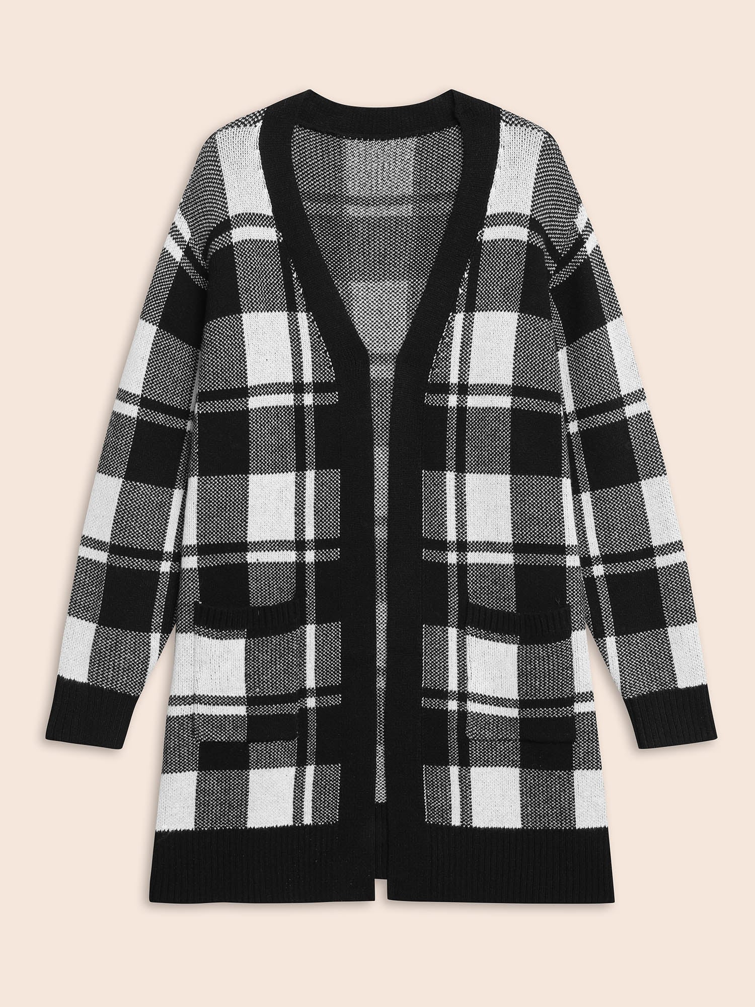 Kimono Collar Plaid Slit Hem Cardigan