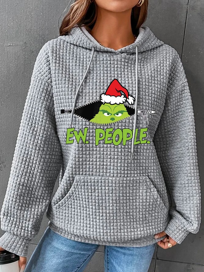 Women's Ew People Christmas Waffle Hooded Sweatshirt